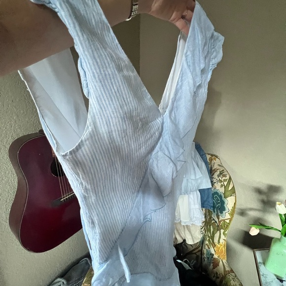 Designer Light Blue Ruffle Mini Dress - Picture 7 of 8